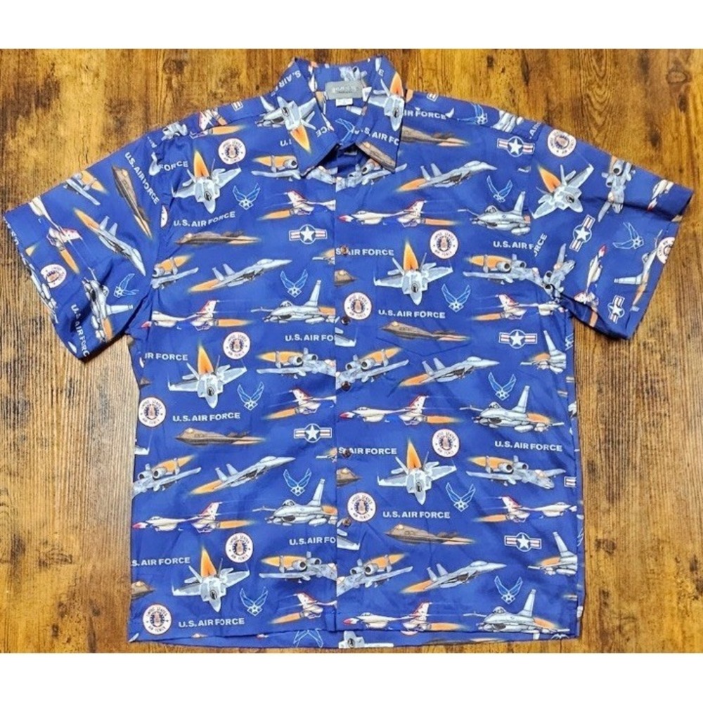 High Seas Trading Co Air Force Bomber Planes‎ XL Hawaiian Shirt Made In USA